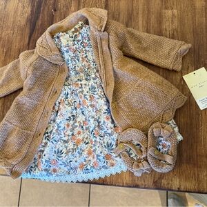 Max Studio Baby Brown Knit and Floral Dress Set